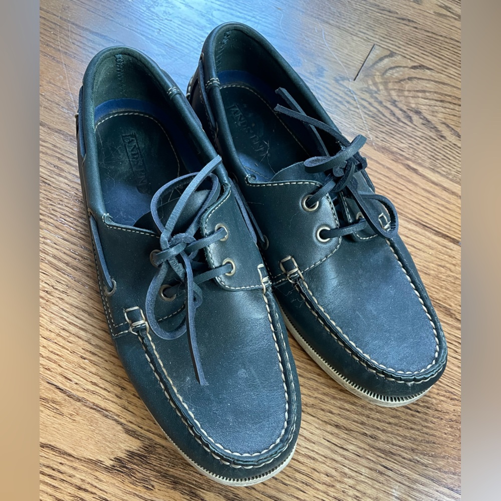 Lands' End Navy Leather Boat Shoes